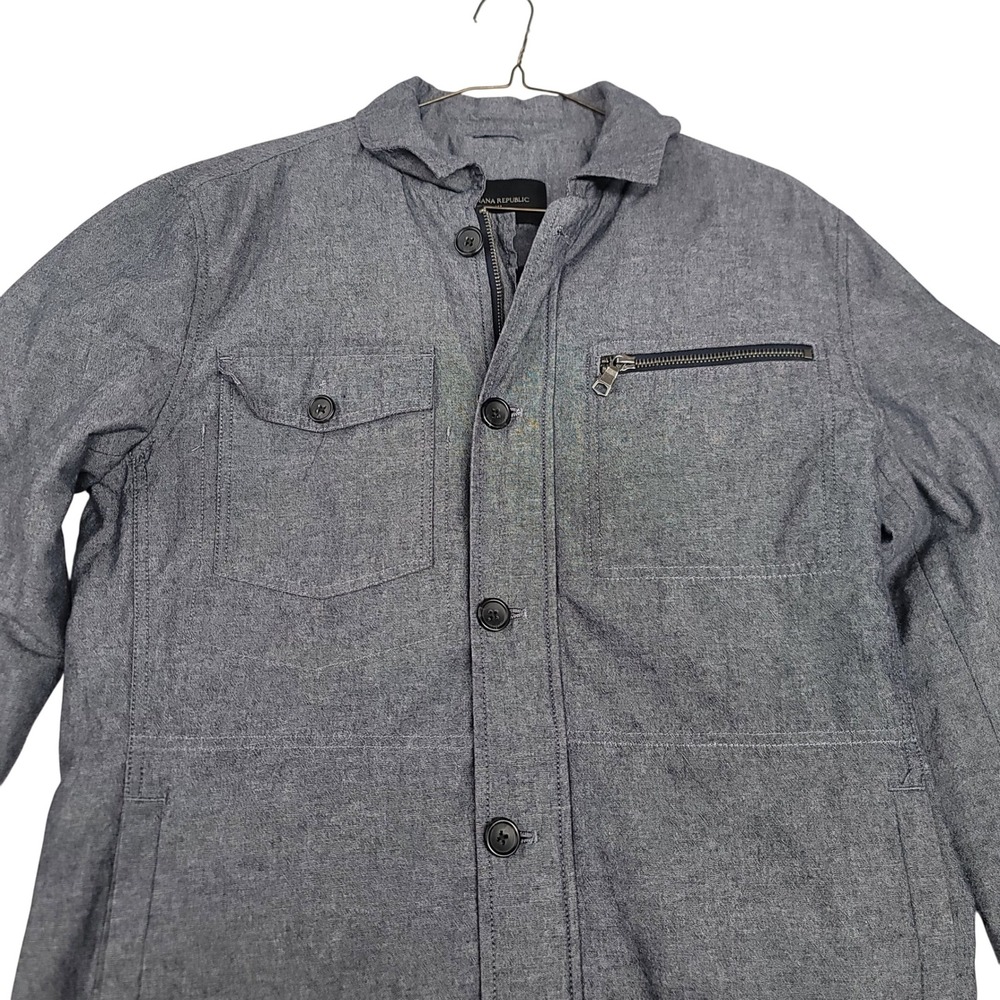 Banana Republic Men's Gray Chambray Utility Jacket Zip Front Button Pocket M - Picture 3 of 6